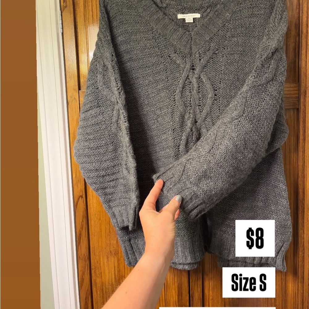 American Eagle Outfitters Charcoal V-Neck Sweater